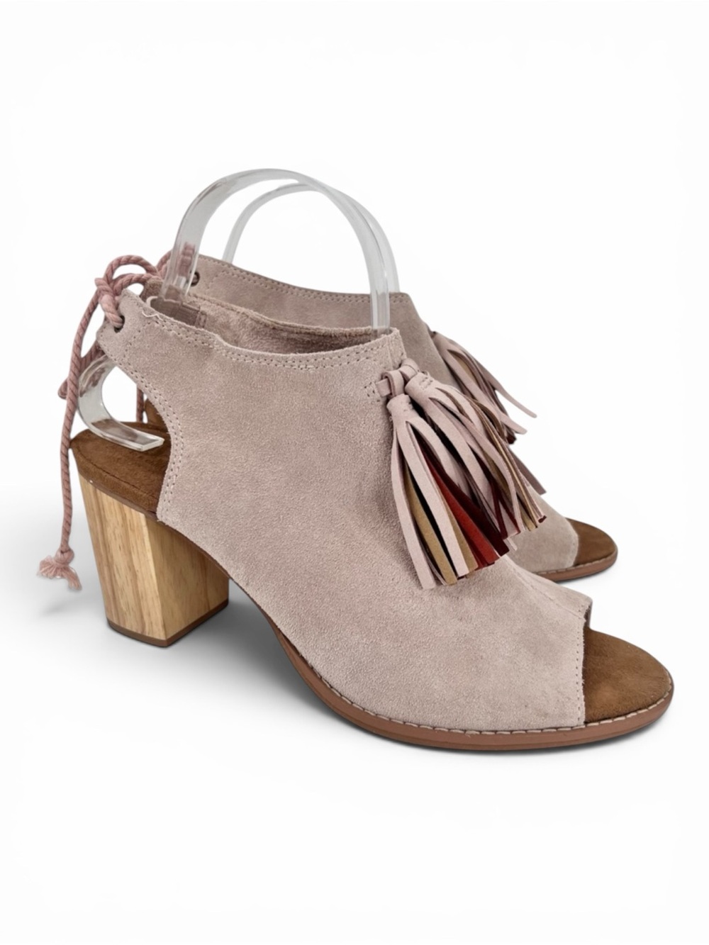 Toms Blush Suede Tassel Elba Peep Toe Booties
